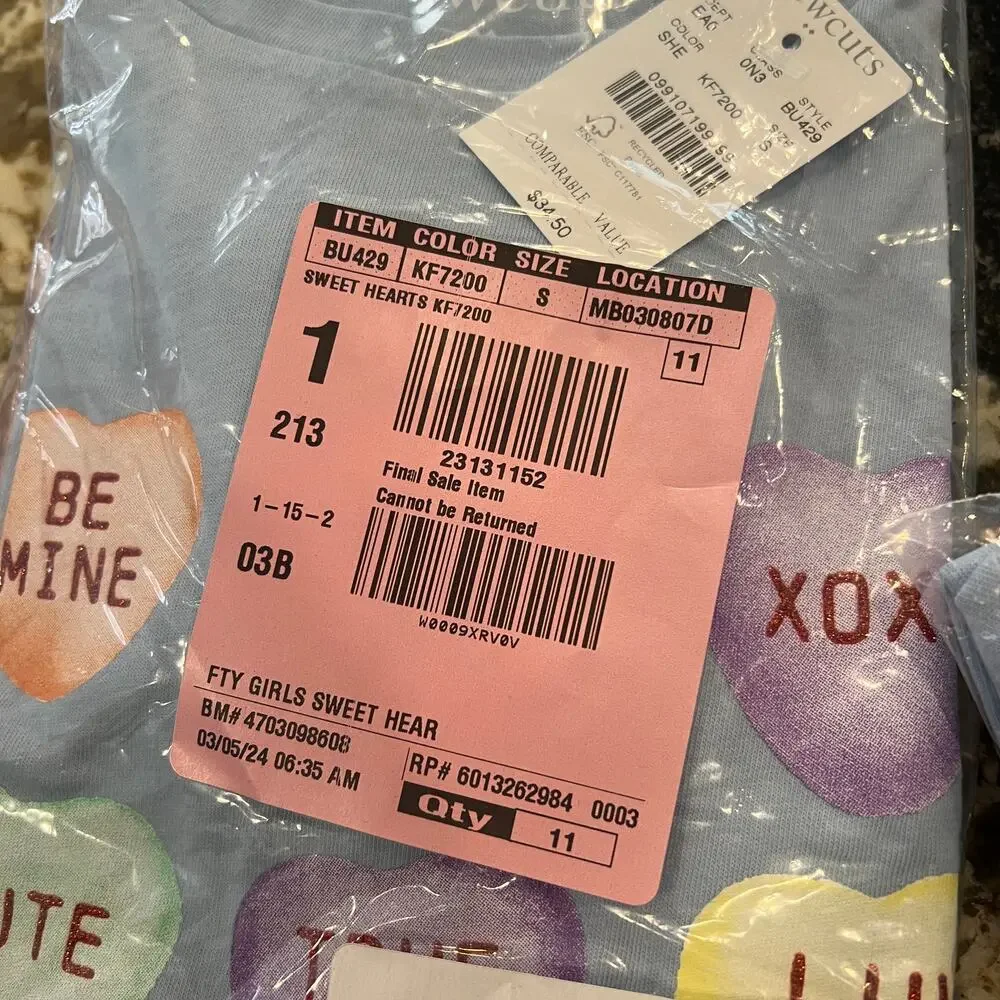 NWT J. Crew Girls' Blue Valentine's Heart Candy Graphic Tee